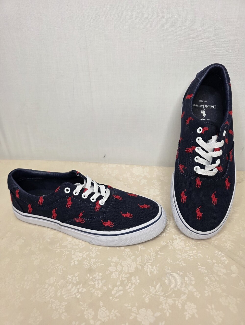 Polo Ralph Lauren Thorton Navy Blue Red Pony Sneakers Size 8 Men's